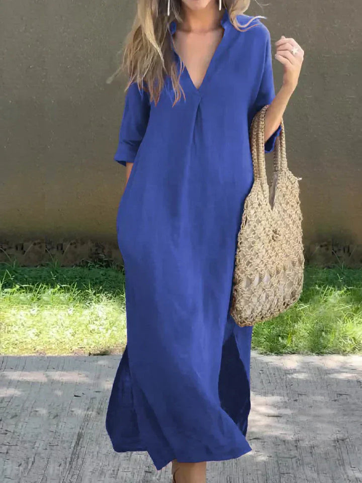 Casual Long Women's Dress with V-Neck