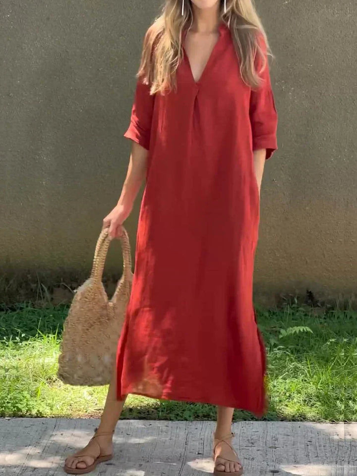 Casual Long Women's Dress with V-Neck