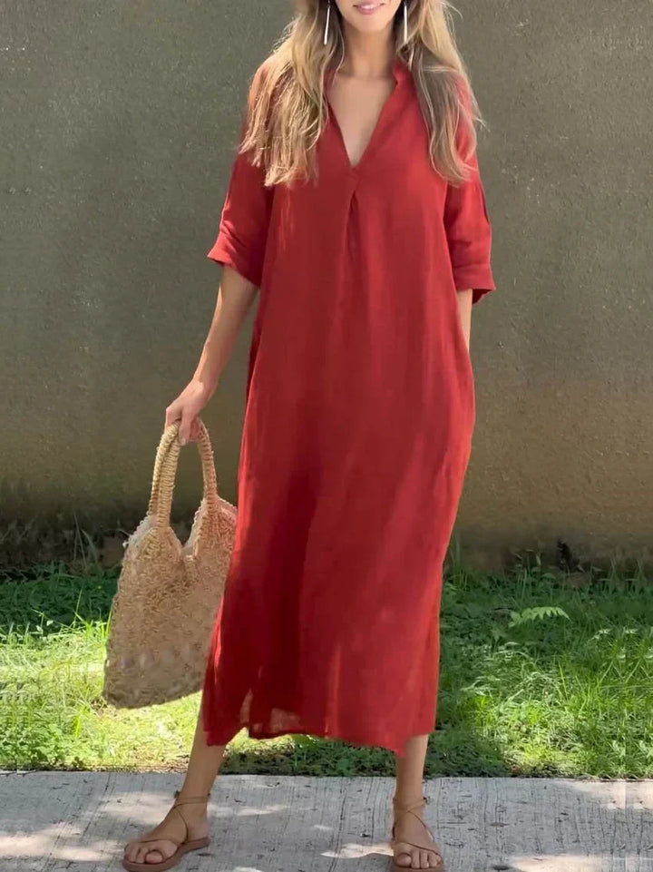 Casual Long Women's Dress with V-Neck