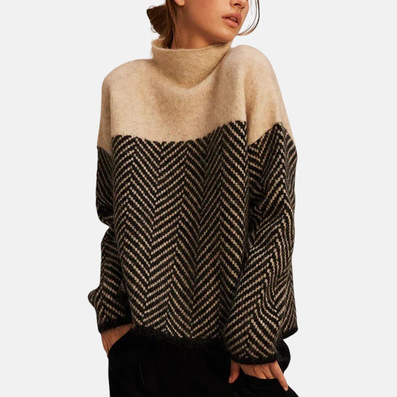 Jersey de mujer de cuello alto con motivo de chevrón