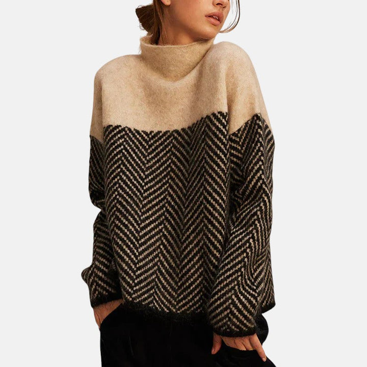 Jersey de mujer de cuello alto con motivo de chevrón