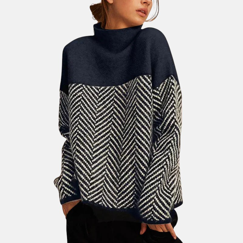 Jersey de mujer de cuello alto con motivo de chevrón