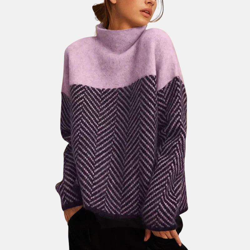 Jersey de mujer de cuello alto con motivo de chevrón