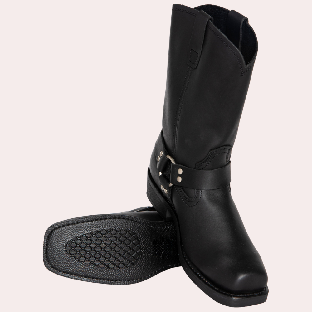 Western Leather Femme Cowboy Ankle Boots with Buckle and Heel