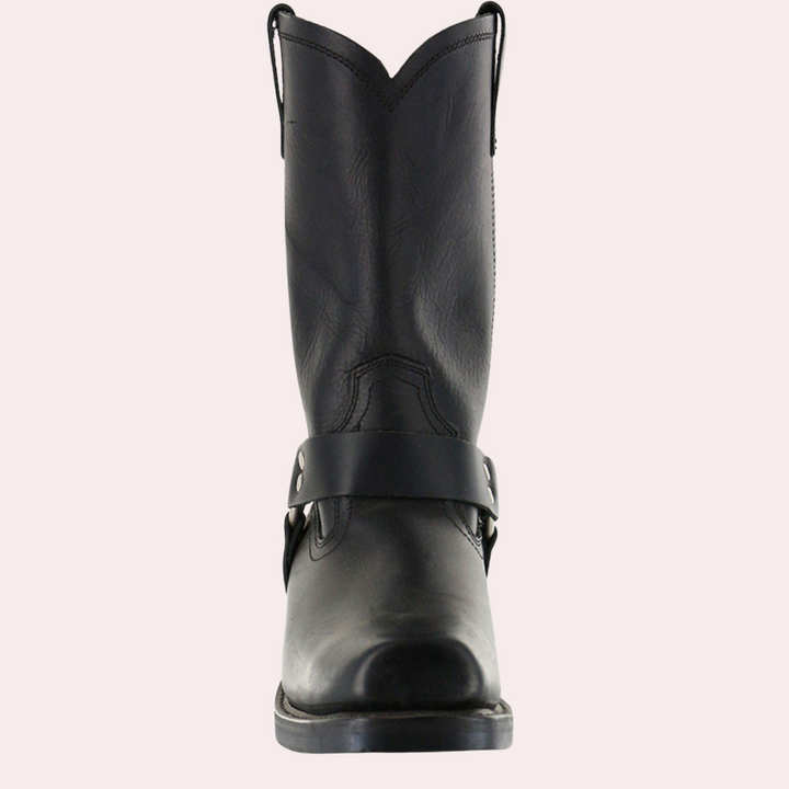Western Leather Femme Cowboy Ankle Boots with Buckle and Heel