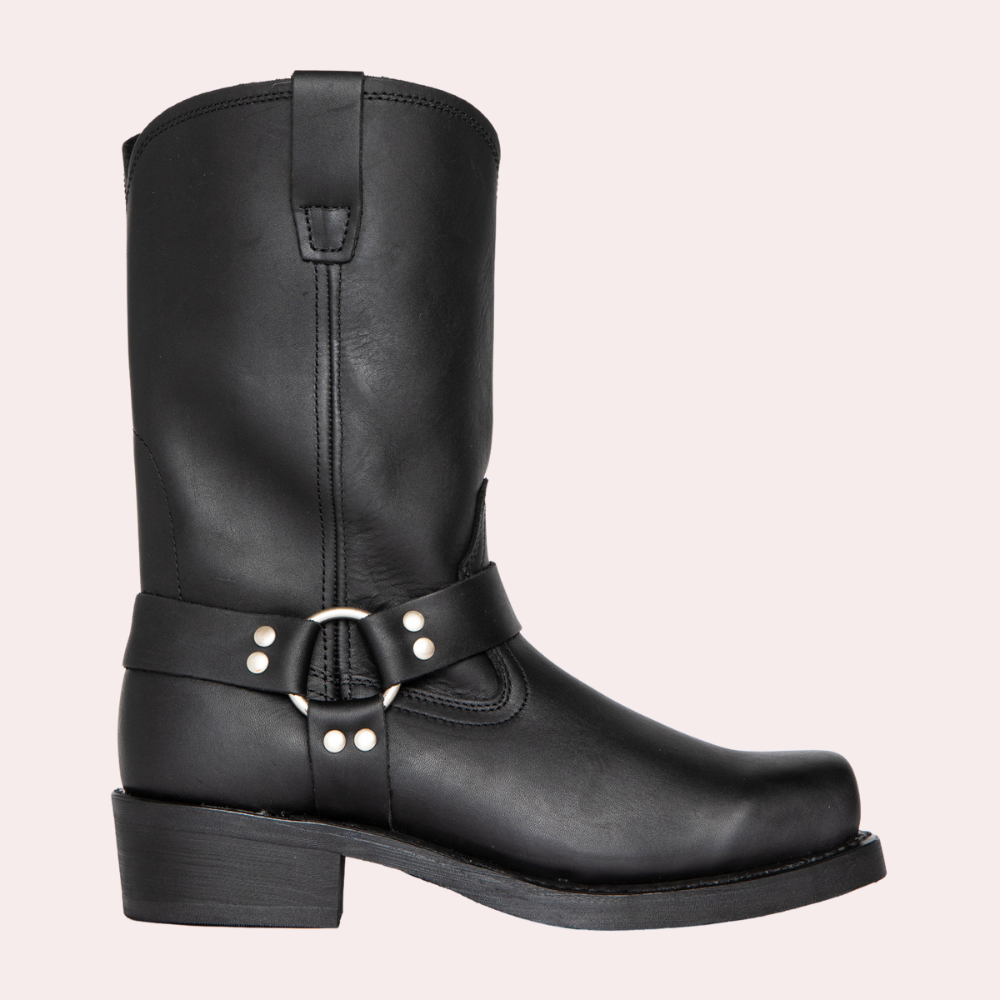 Western Leather Femme Cowboy Ankle Boots with Buckle and Heel