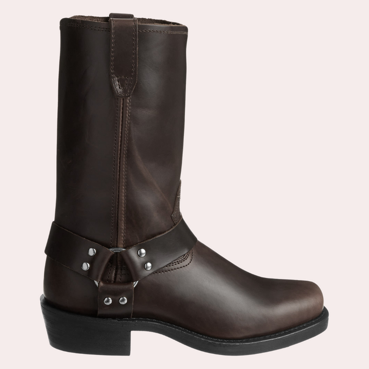 Western Leather Femme Cowboy Ankle Boots with Buckle and Heel