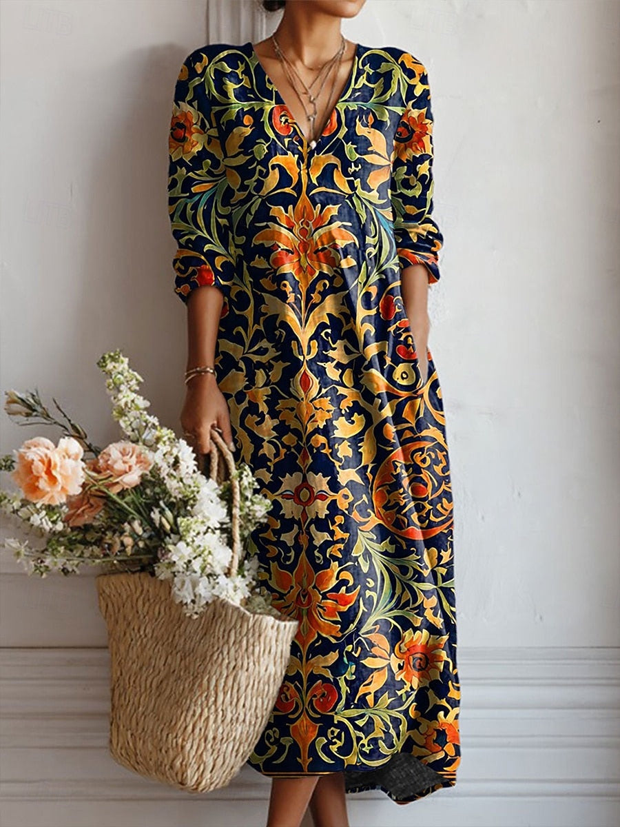 Robe midi coton imprimé baroque femme