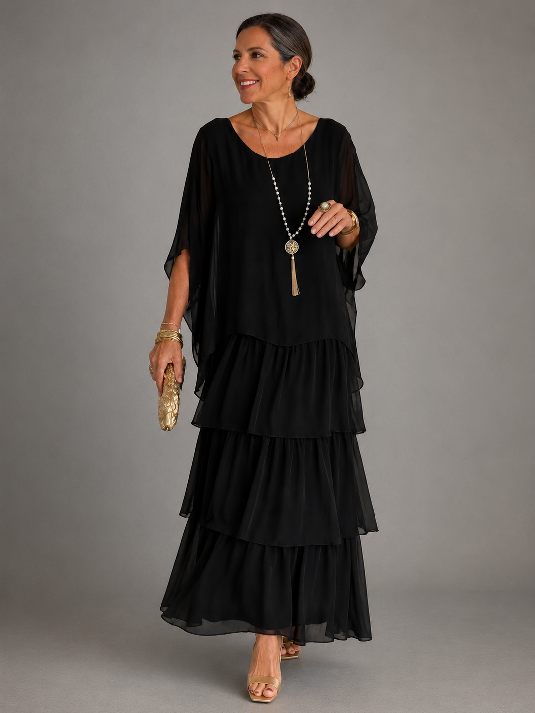 Robe Longue Femme à Volants Superposés