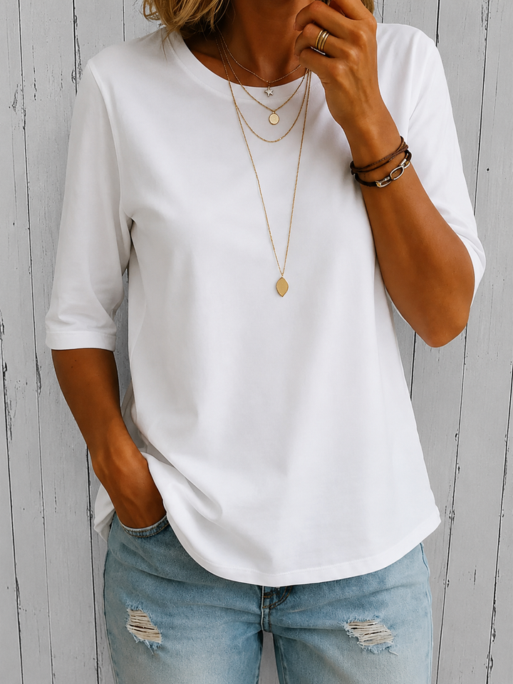 T-shirt Femme à Manches Courtes Col Rond et Coupe Confort