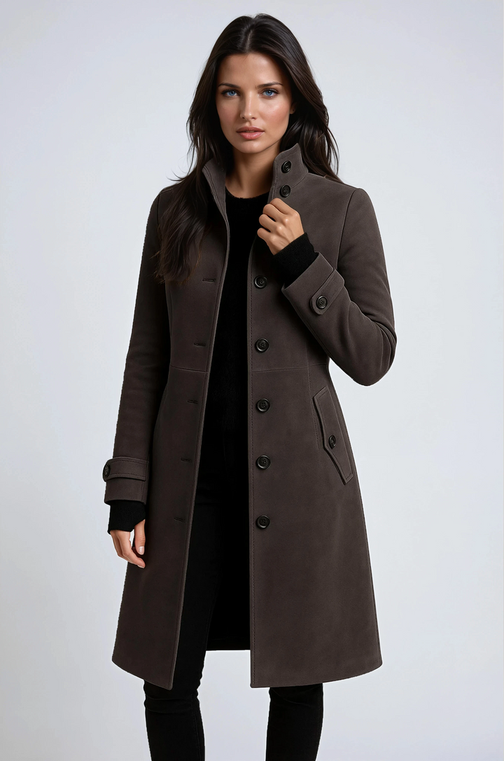Manteau Long Élégant pour Femme Coupe Ajustée à Boutons
