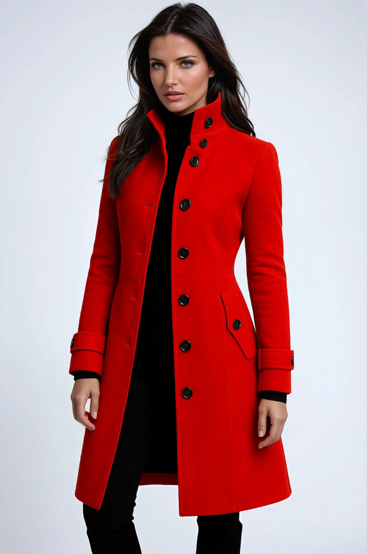Manteau Long Élégant pour Femme Coupe Ajustée à Boutons