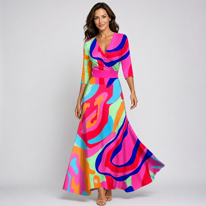 Robe Longue Fleurie Cache-Cœur Élégante pour Femme