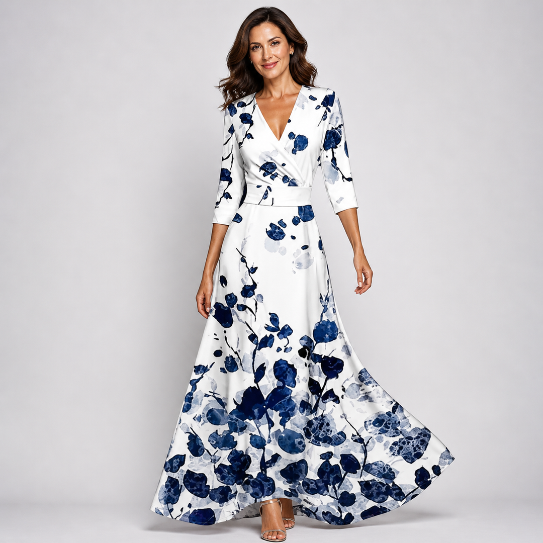 Robe Longue Fleurie Cache-Cœur Élégante pour Femme