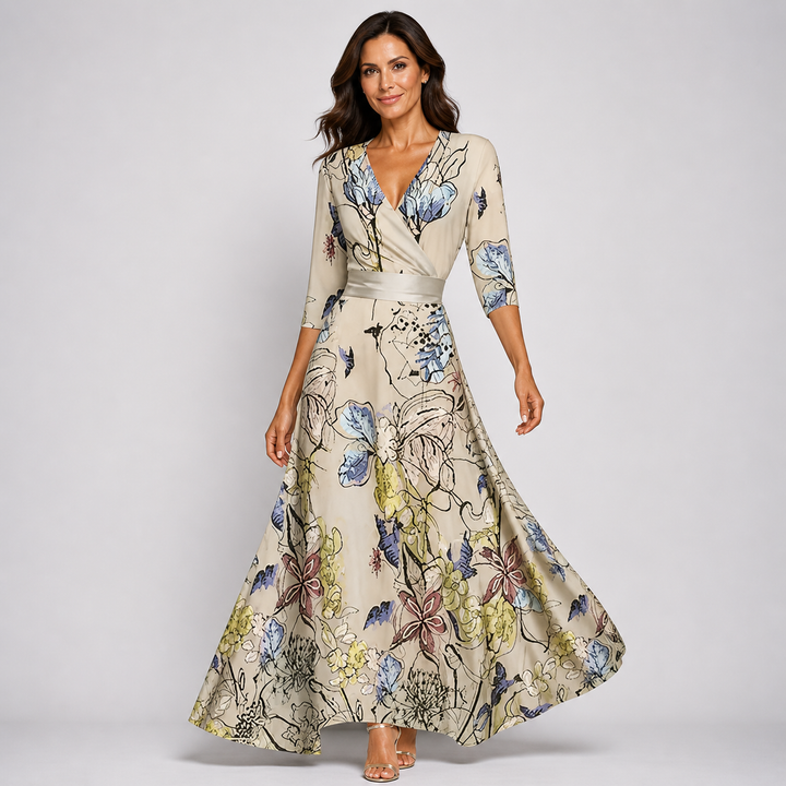 Robe Longue Fleurie Cache-Cœur Élégante pour Femme
