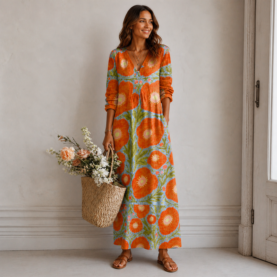 Robe Longue Bohème Fleurie Vintage pour Femme