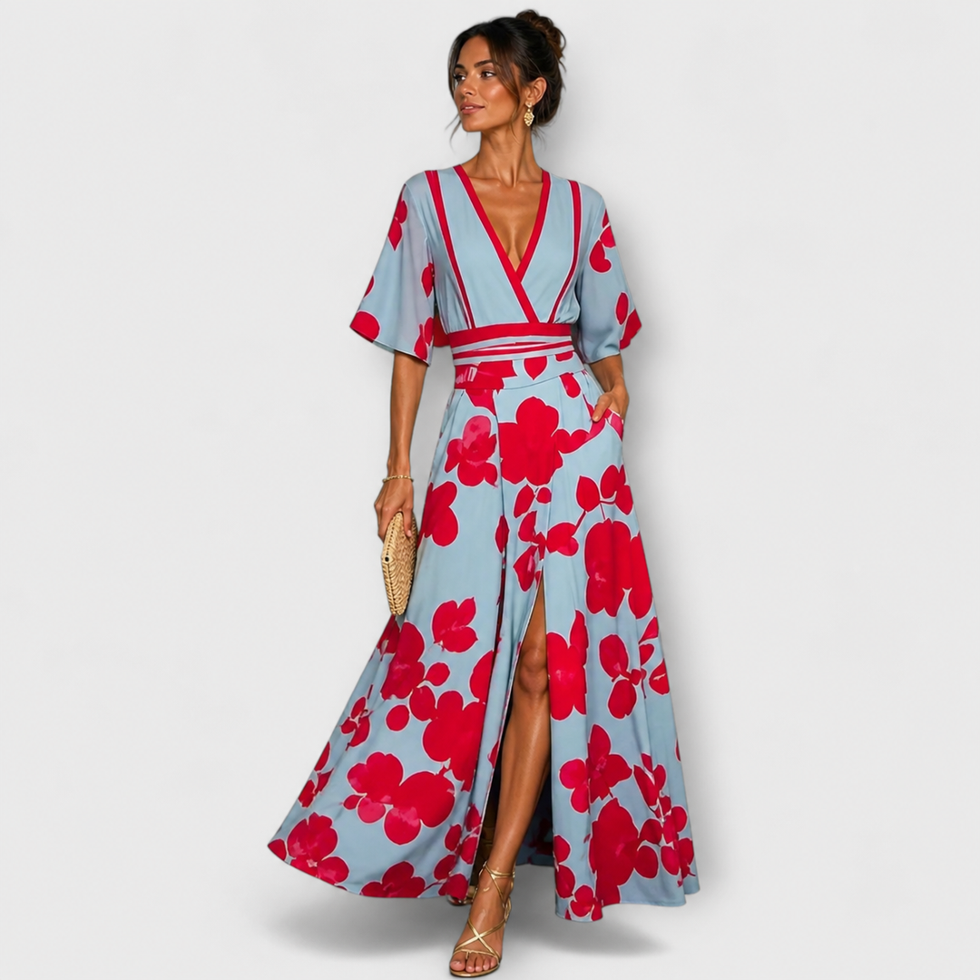 Longue Femme Fleurie à Col Croisé Robe Maxi