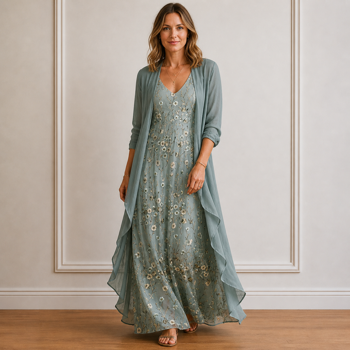 Robe Longue Femme Fleurie avec Kimono Léger Bohème et Raffinée