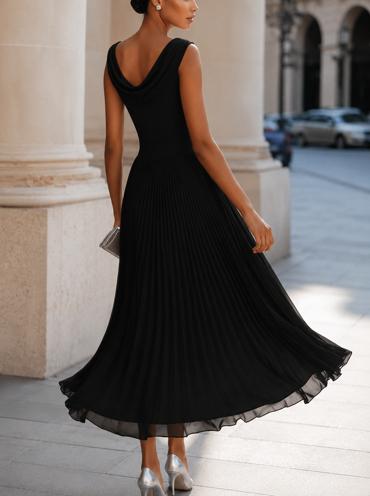 Robe Midi Plissée Élégante Sans Manches Pour Femme