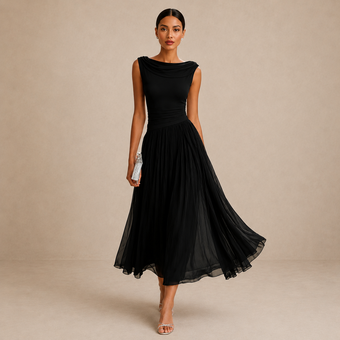 Robe Midi Plissée Élégante Sans Manches Pour Femme