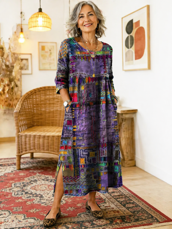 Robe imprimée patchwork ethnique femme