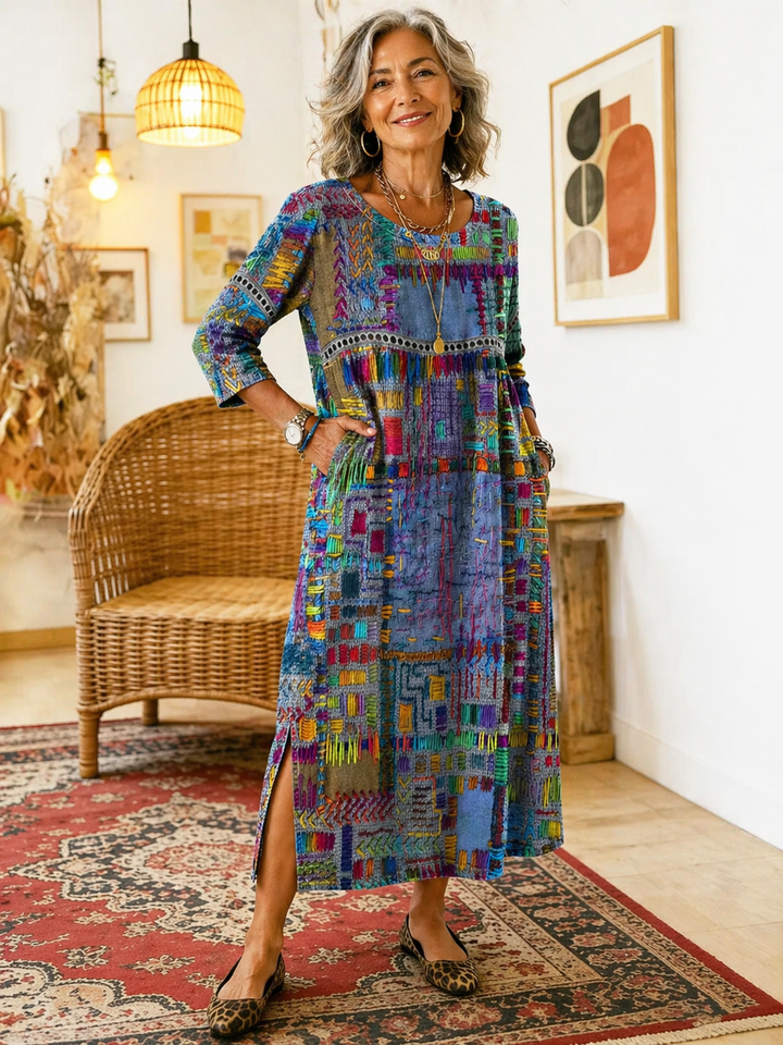 Robe imprimée patchwork ethnique femme