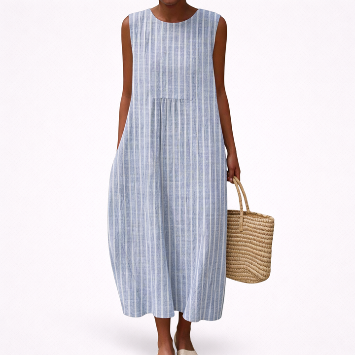 Women's Sleeveless Striped Cocoon Midi Dress