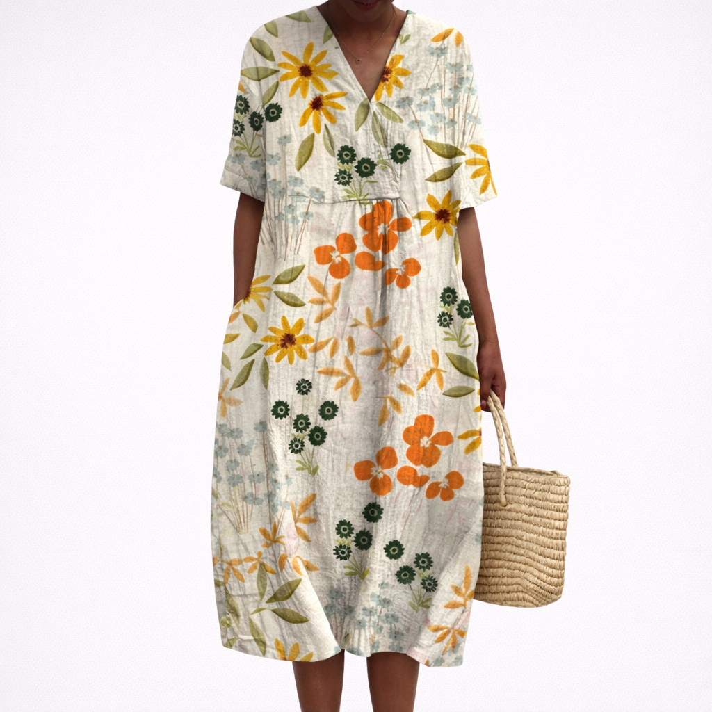 Vestido midi para mujer con estampado floral vintage