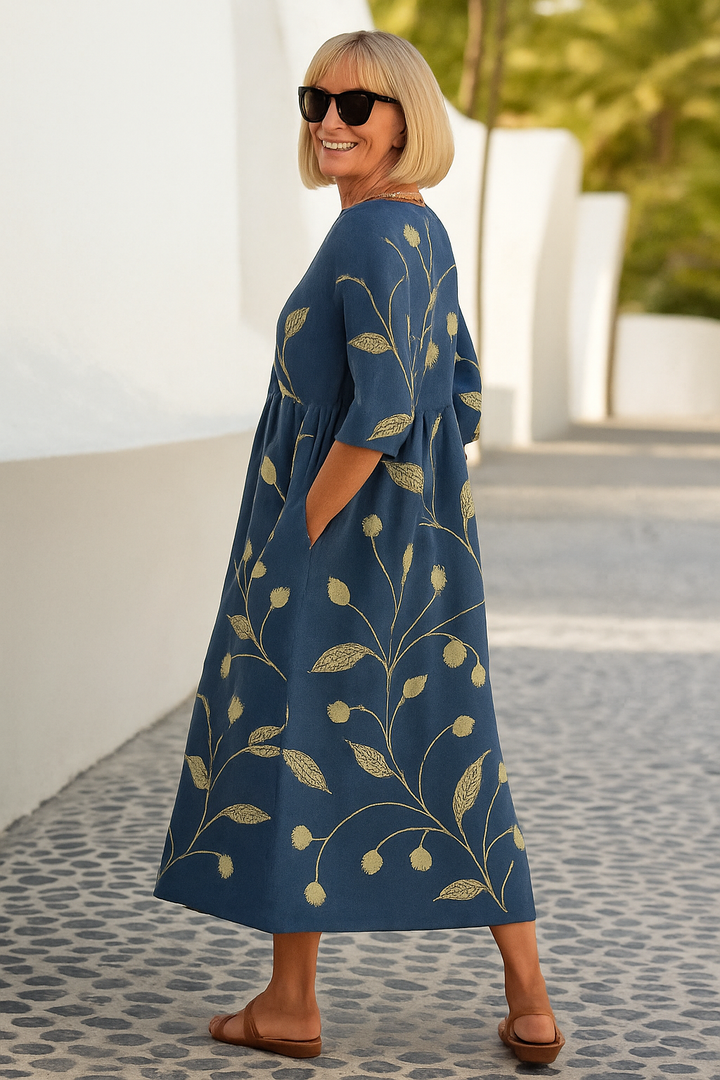 Robe Midi Femme Fleurie à Coupe Évasée