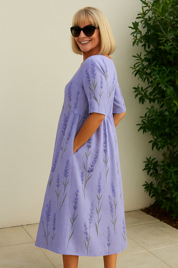 Robe Midi Femme Fleurie à Coupe Évasée