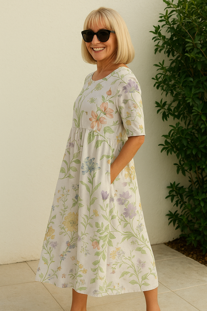 Robe Midi Femme Fleurie à Coupe Évasée