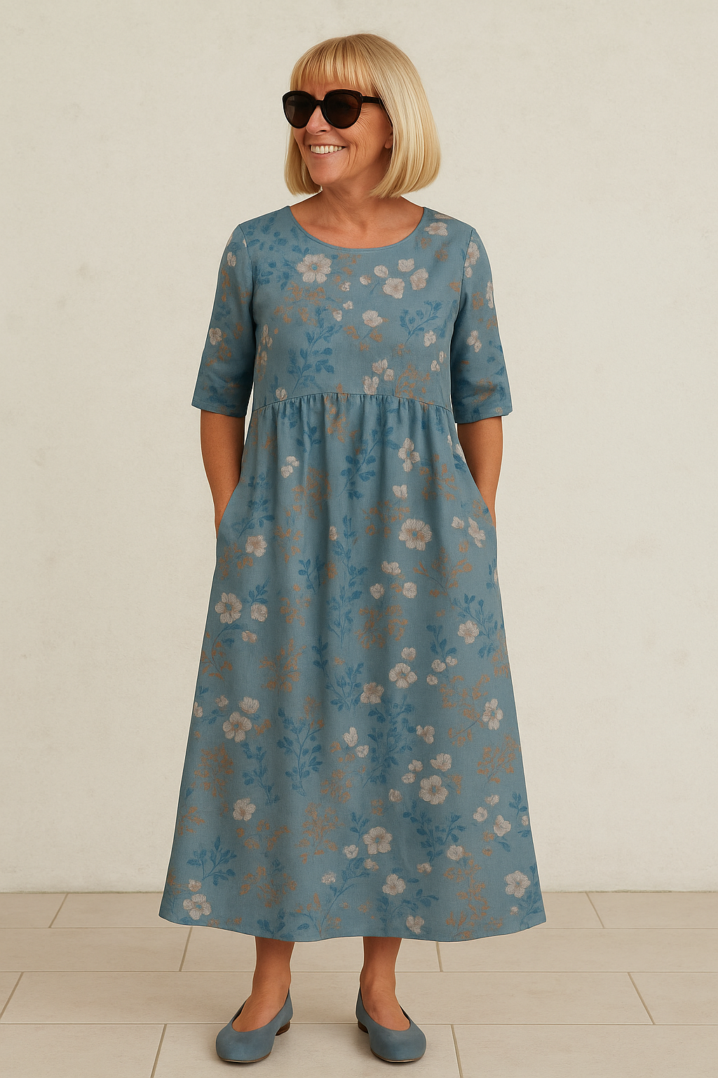 Robe Midi Femme Fleurie à Coupe Évasée