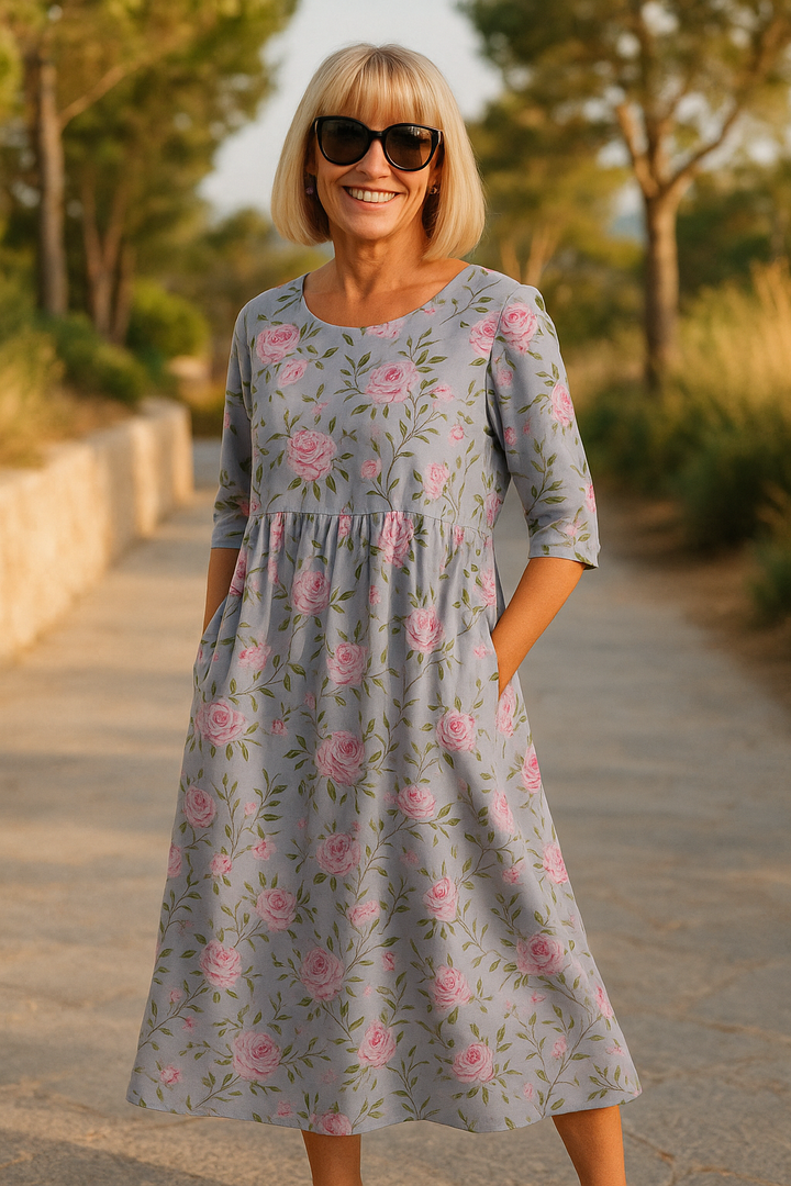 Robe Midi Femme Fleurie à Coupe Évasée