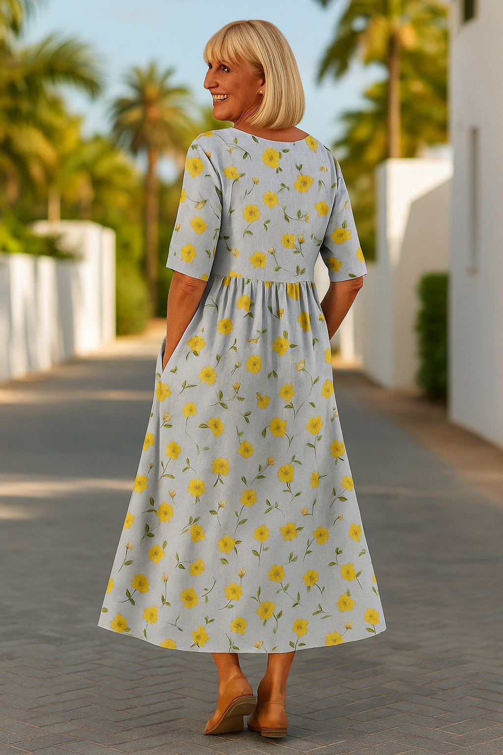Robe Midi Femme Fleurie à Coupe Évasée