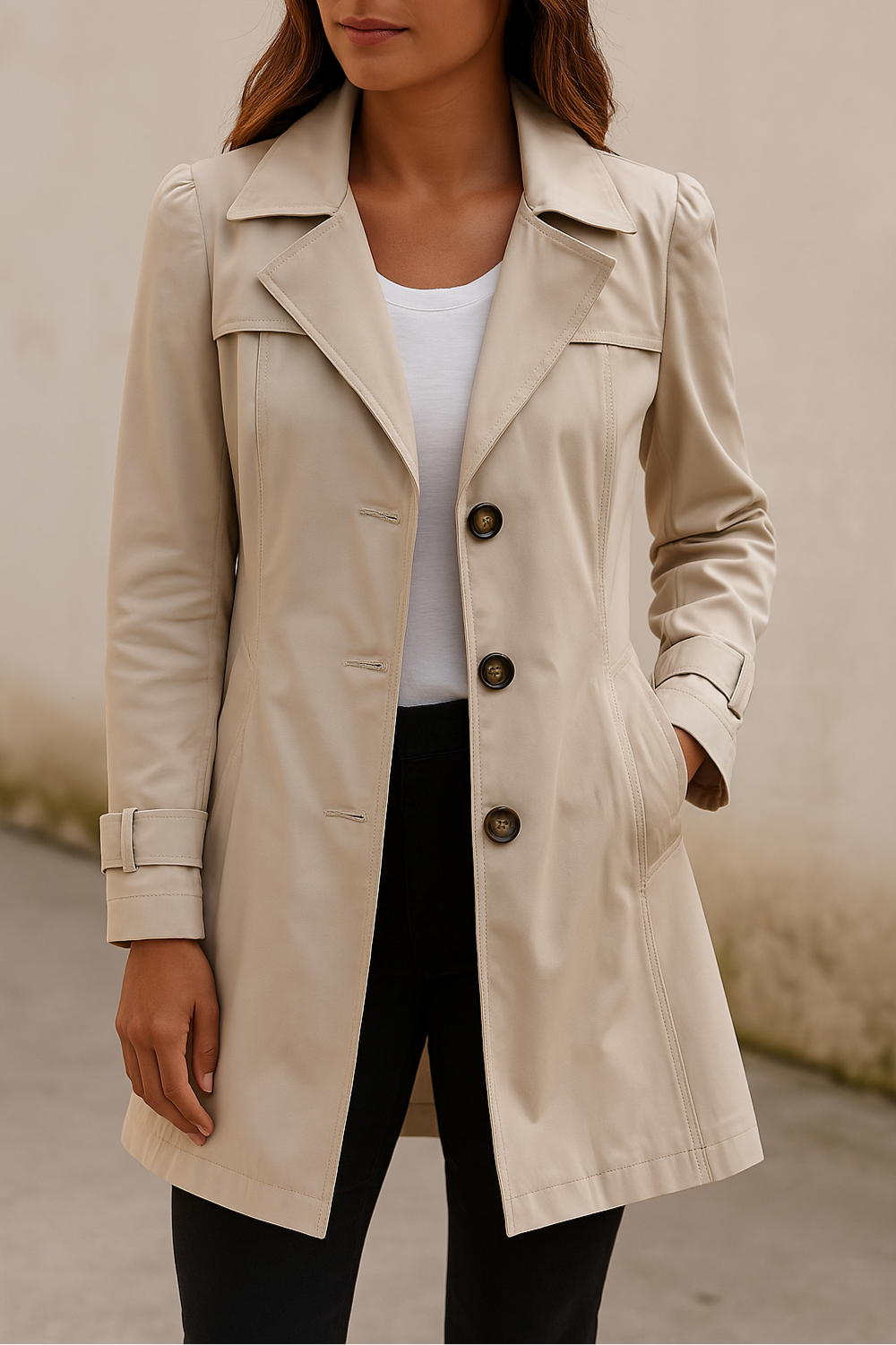 Women's Single-Breasted Trench Coat with Fitted Cut