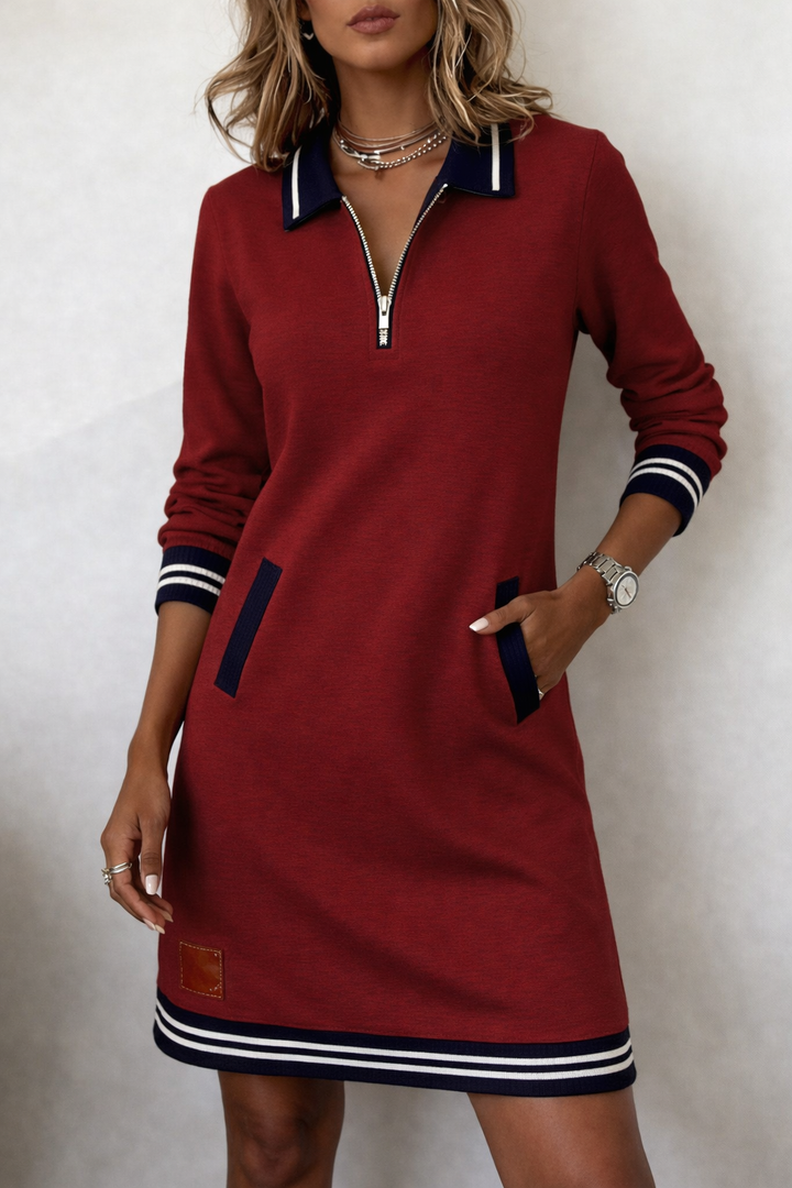 Abito midi da donna con collo con zip e tasche