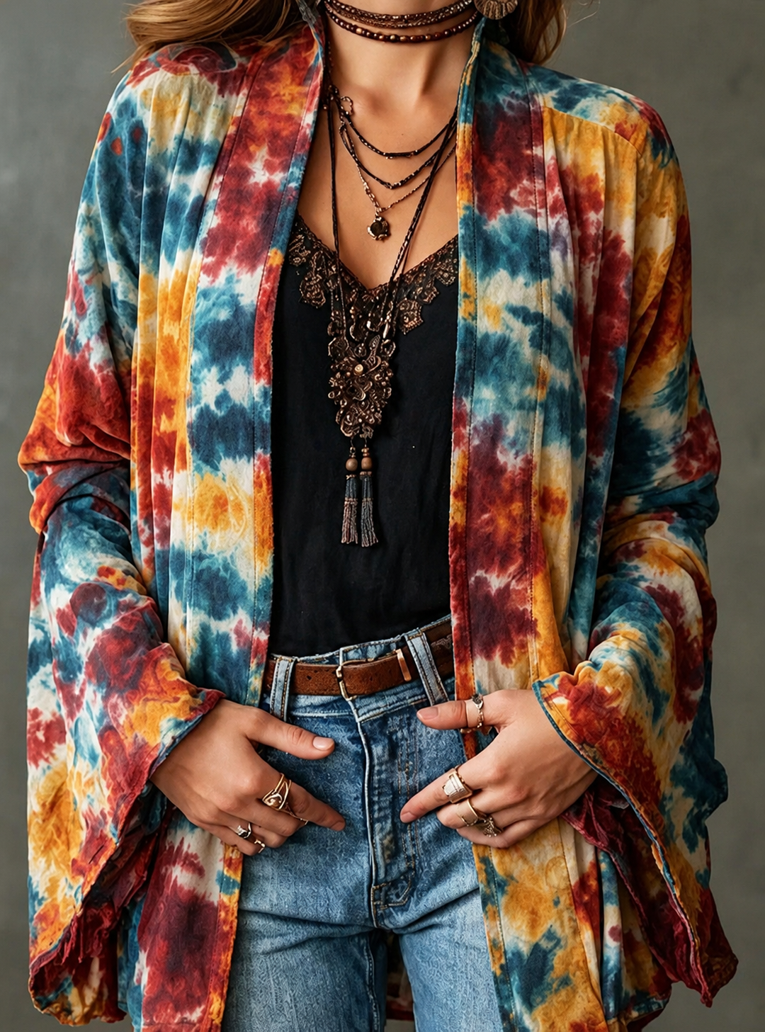 Cardigan da donna bohémien chic con stampa orientale