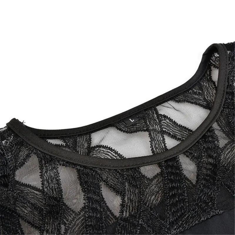 Vestito da donna in pizzo fluido con maniche 3/4 e orlo asimmetrico