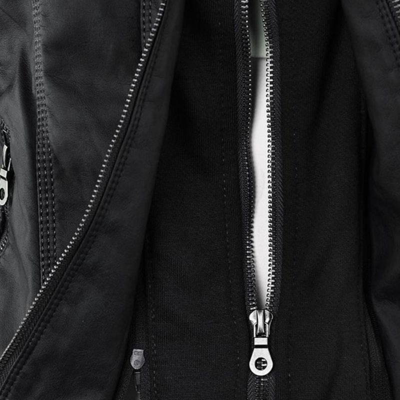Veste en Cuir Moto Ajustée à Capuche Zippée pour Femme