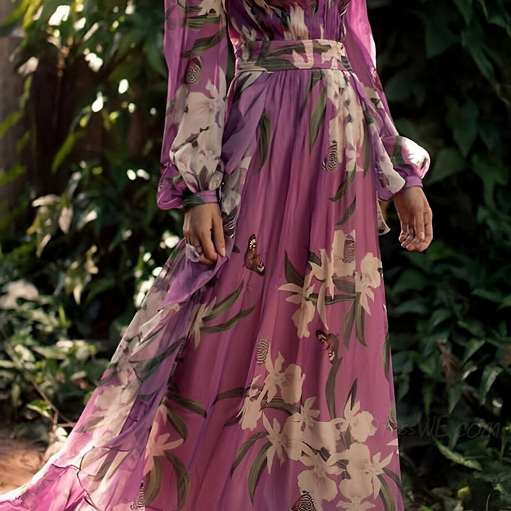 Robe Longue Fleurie Femme à Col V Bohème et Fluide