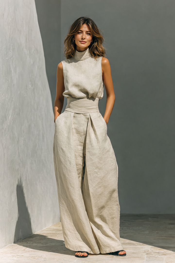 Women's wide-leg pants with a high collar set