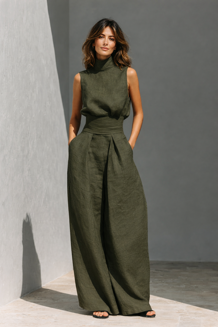 Women's wide-leg pants with a high collar set