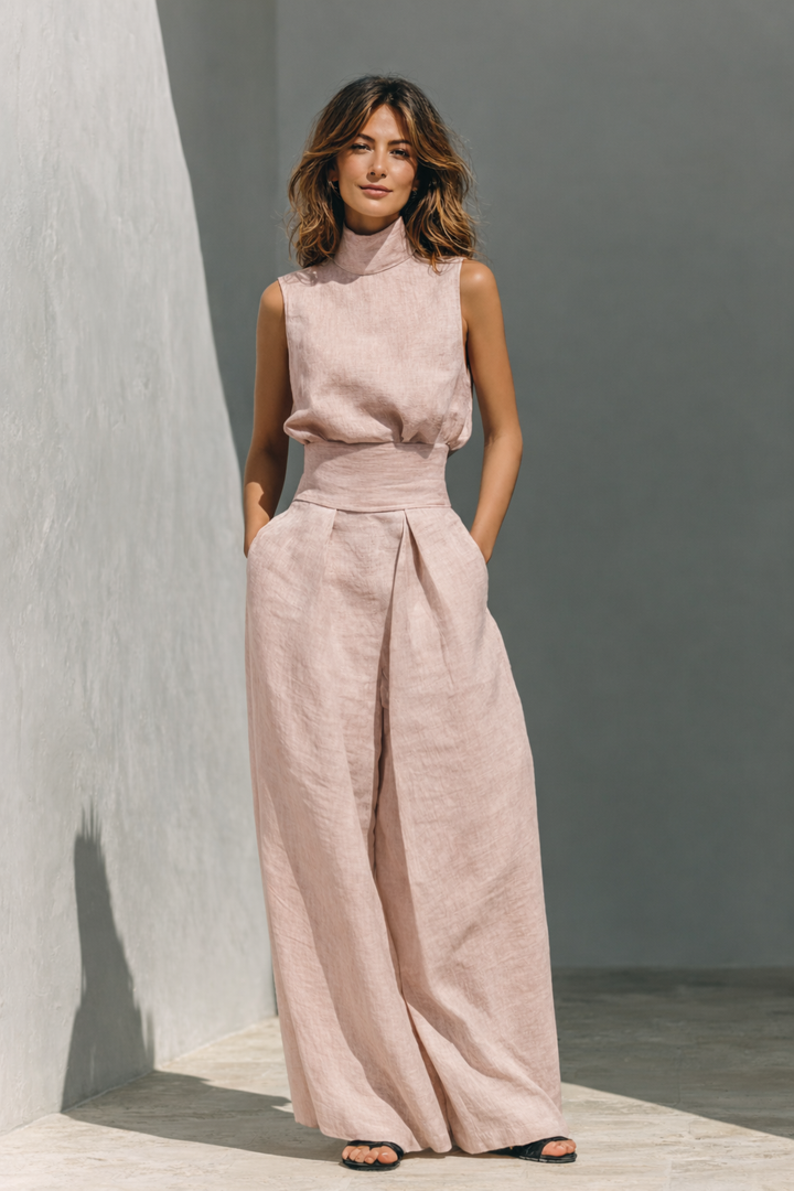 Women's wide-leg pants with a high collar set