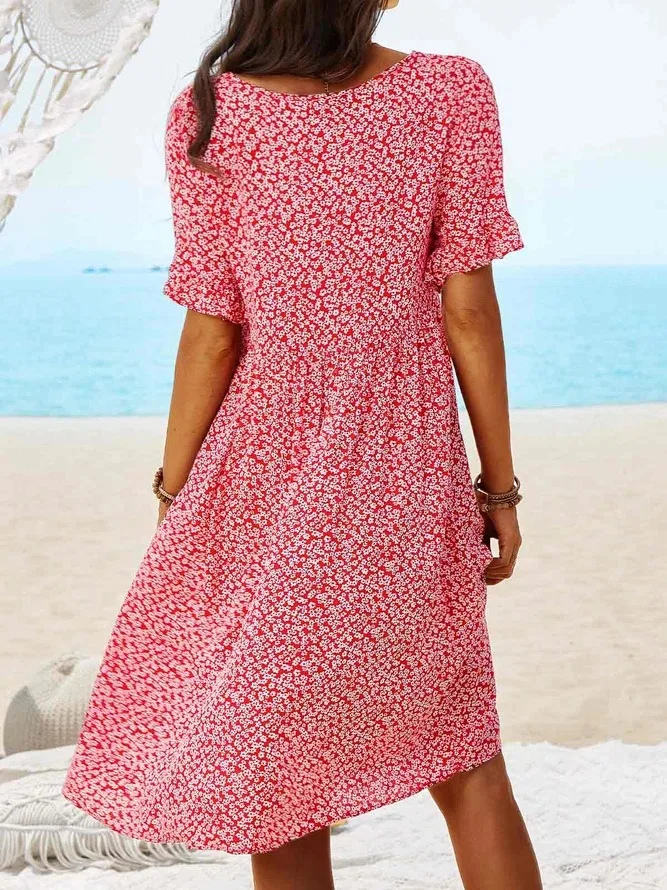 Robe courte coton fleurs femme