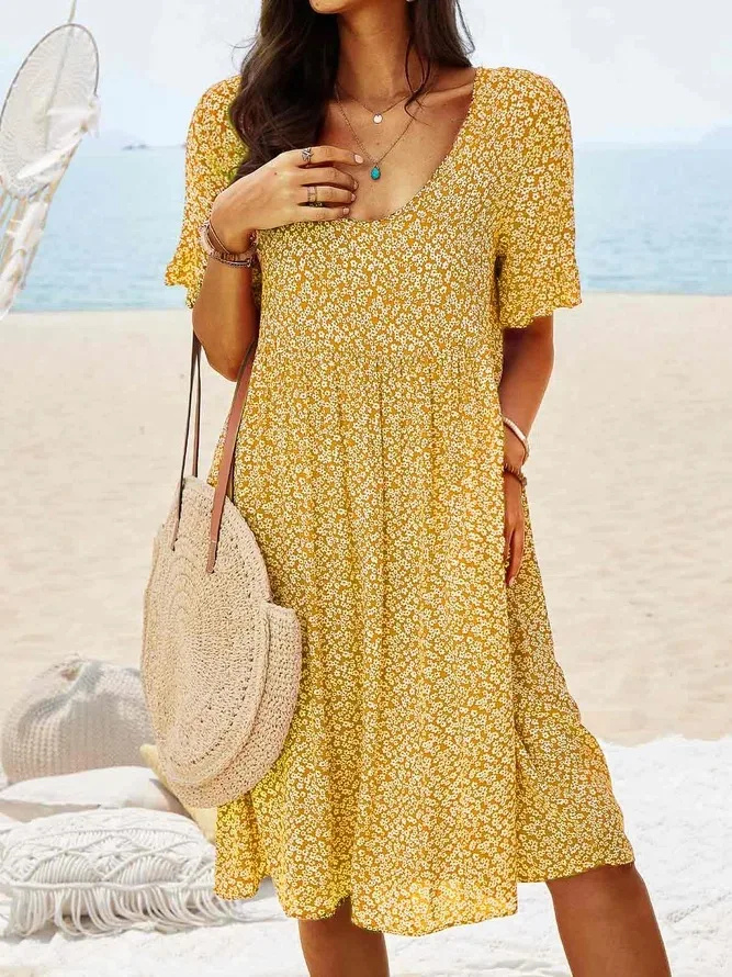 Short cotton floral dress for women