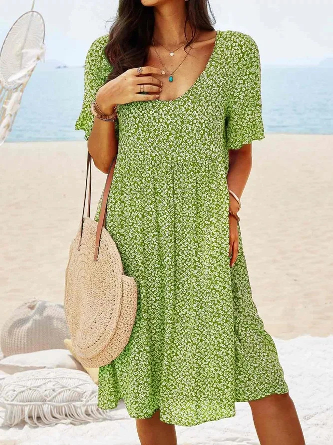 Robe courte coton fleurs femme