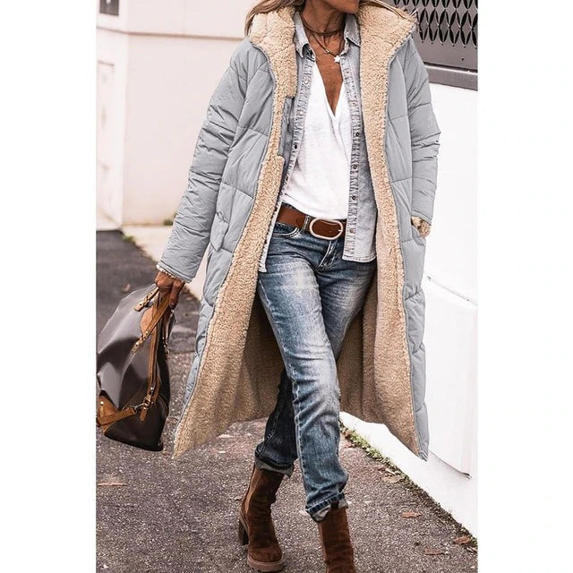 Manteau femme long matelassé à capuche