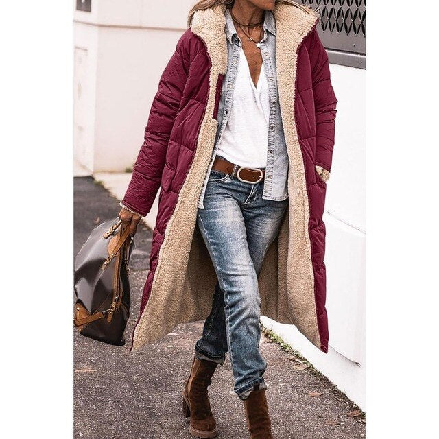 Manteau femme long matelassé à capuche