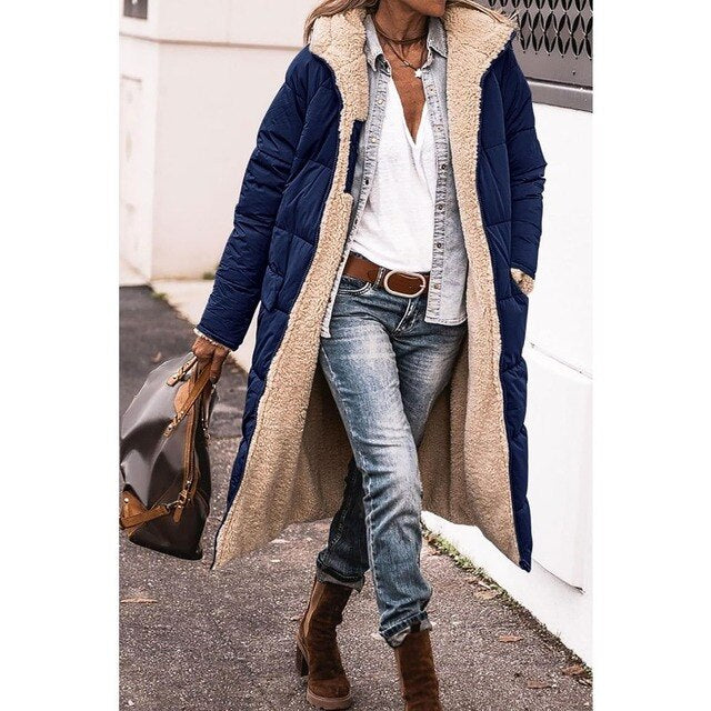 Manteau femme long matelassé à capuche