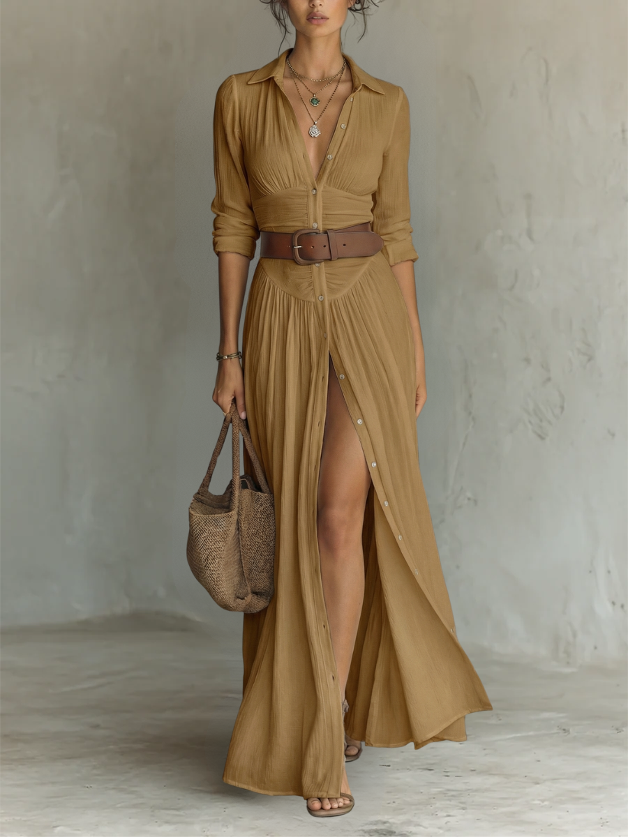 Robe Longue Chemise Boutonnée Femme